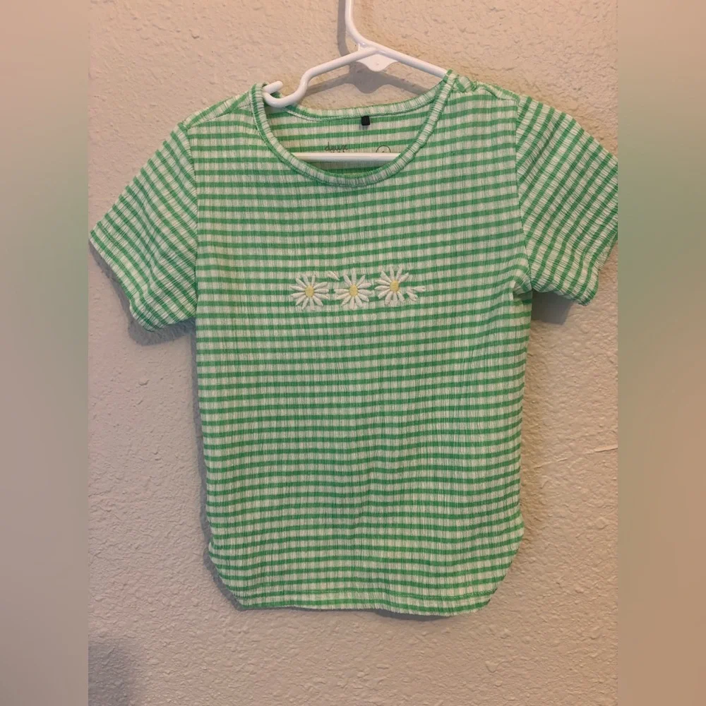 deux par deux Green & White Gingham Daisy Tee